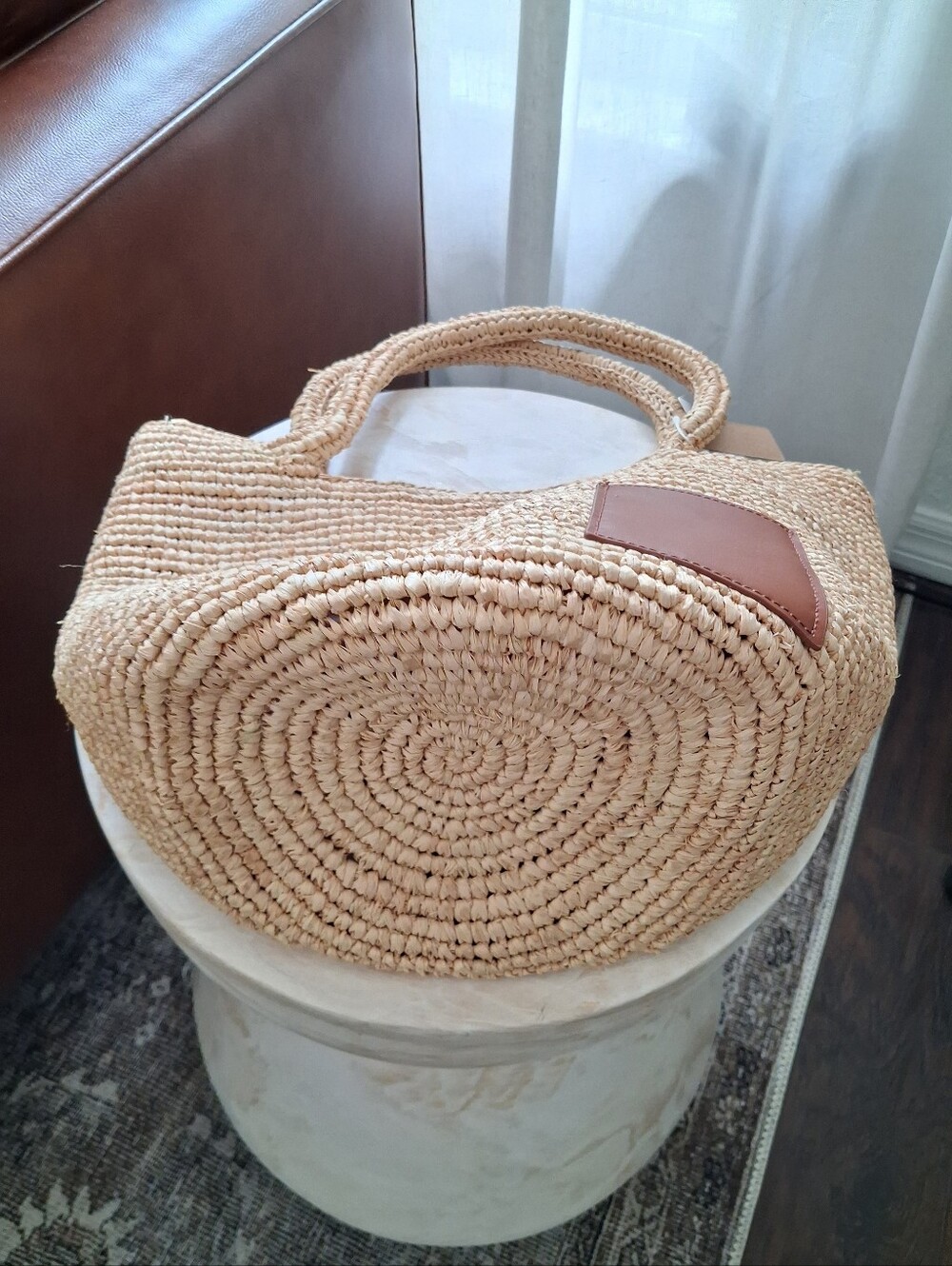 🌺 Beautiful Woven Raffia Satchel Tote Bag with Genuine Leather Accents 🌺 - Picture 7 of 11